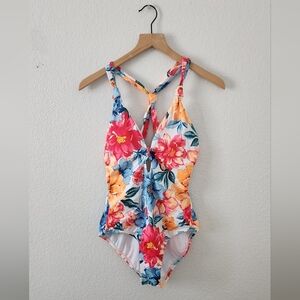 Time and Tru Floral Tropical One Piece Swimsuit Size Medium